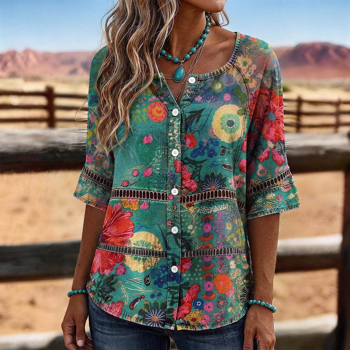 Women's Floral Button Up Blouse