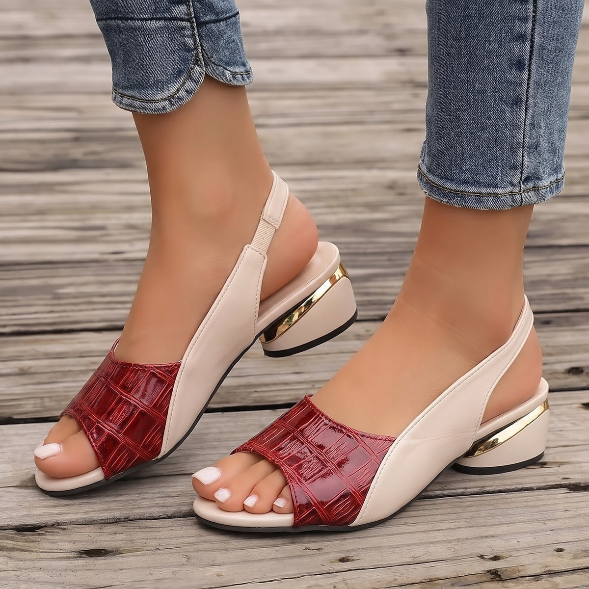 Women's Slingback Peep Toe Block Heels