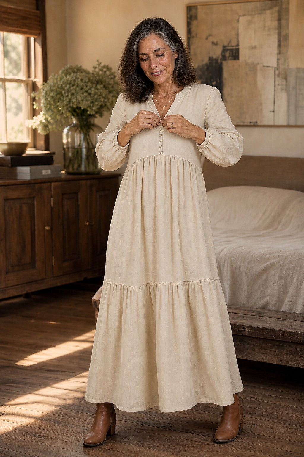 Women's Long Sleeve Tiered Maxi Dress