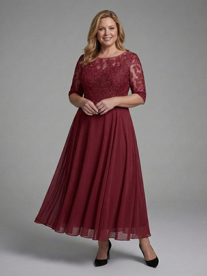Women's Lace Bodice Chiffon Midi Dress