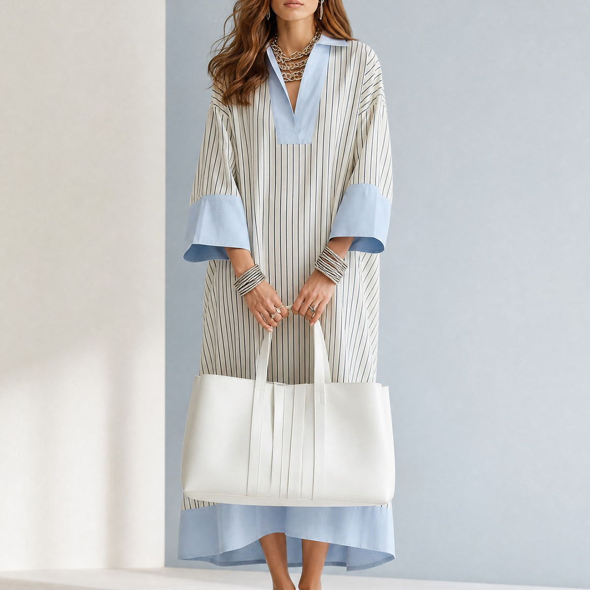 Women's Striped Midi Kaftan Dress