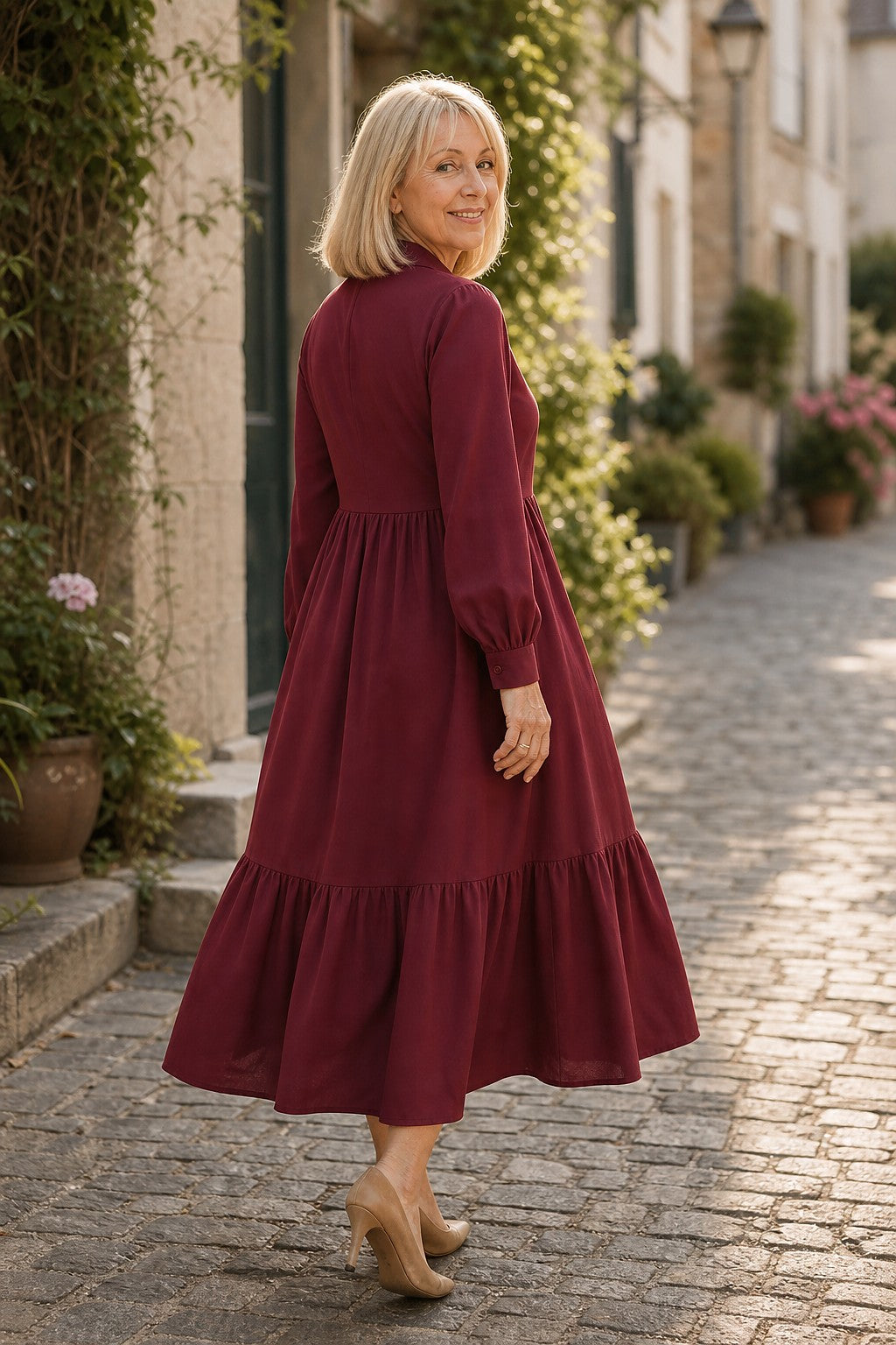 Women's Long Sleeve Collared Maxi Dress