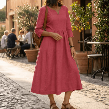 Women's V-Neck 3/4 Sleeve Midi Dress