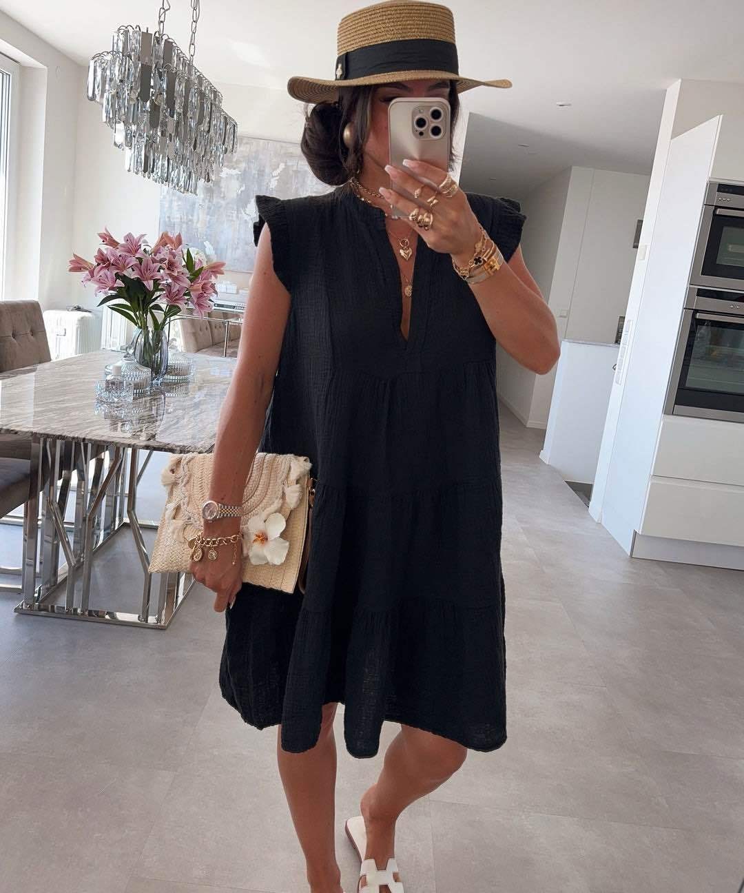 Women's Frill Sleeve V Neck Summer Dress