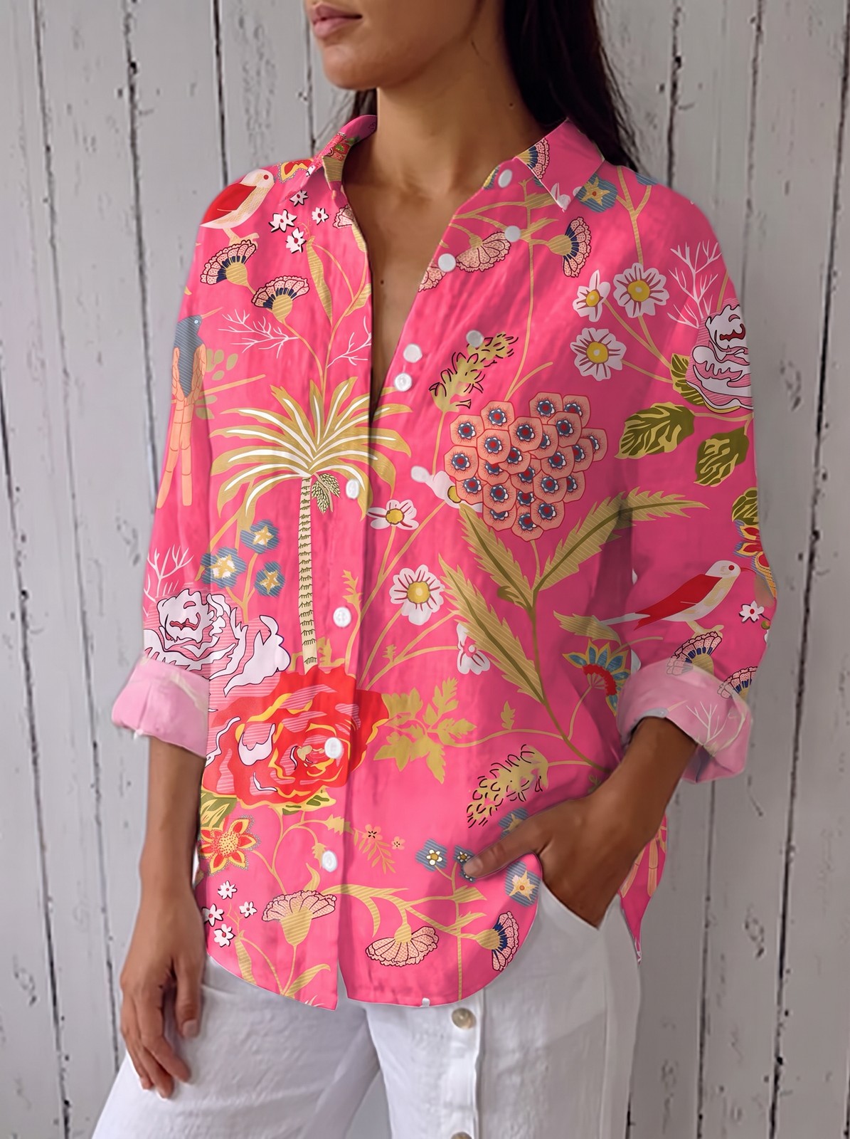 Women's Tropical Floral Print Blouse