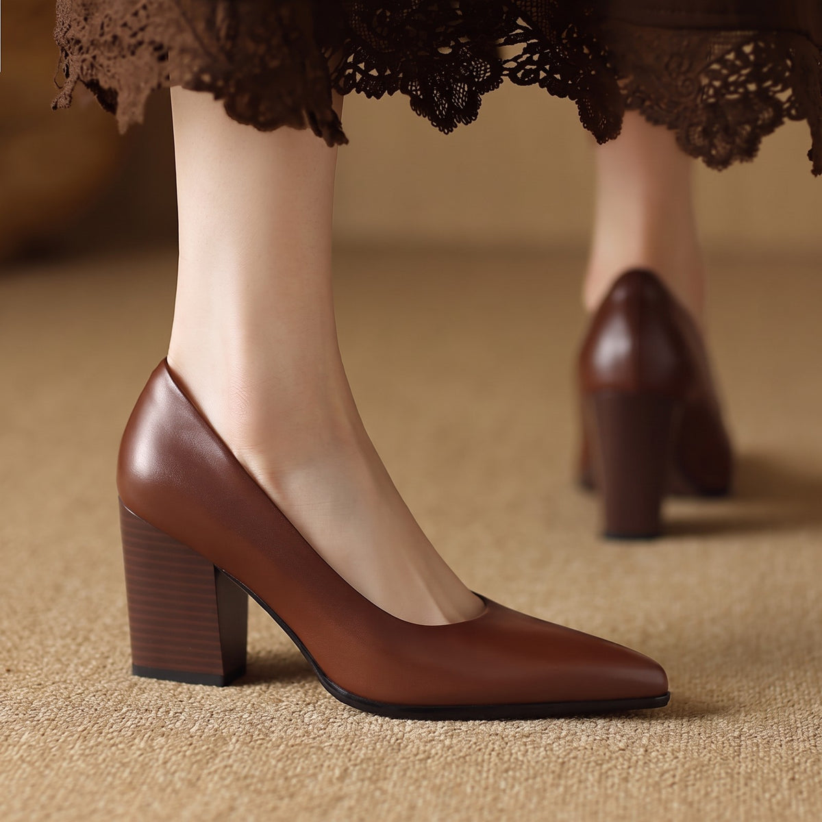 Women's Block Heels Pointed Toe Pumps