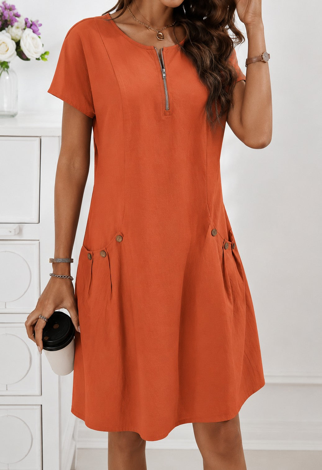 Women's Zip Front Summer Shift Dress