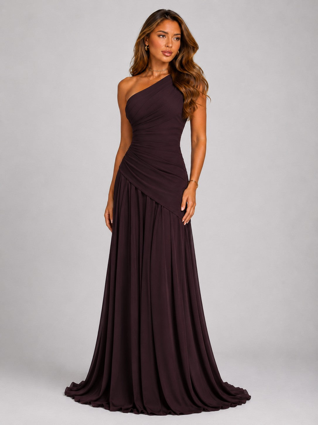 Women's One Shoulder Corset Chiffon Maxi Dress