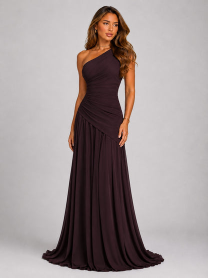 Women's One Shoulder Corset Chiffon Maxi Dress