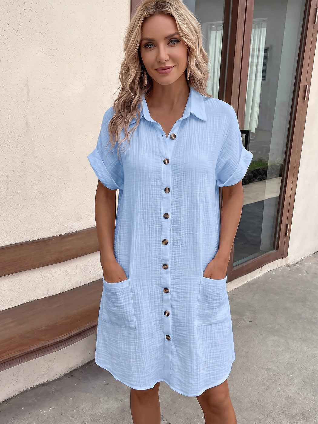 Women's Cotton Button Up Shirt Dress