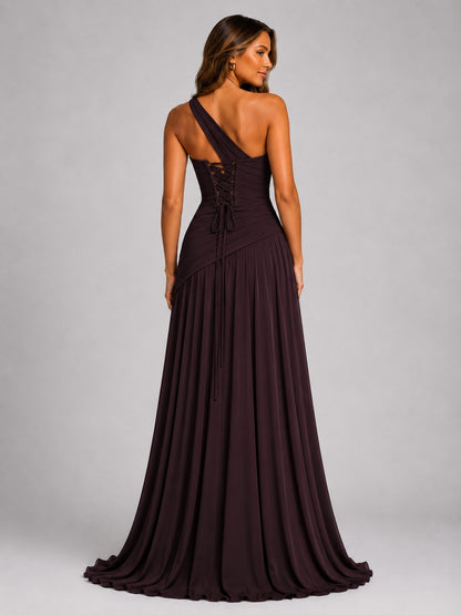 Women's One Shoulder Corset Chiffon Maxi Dress