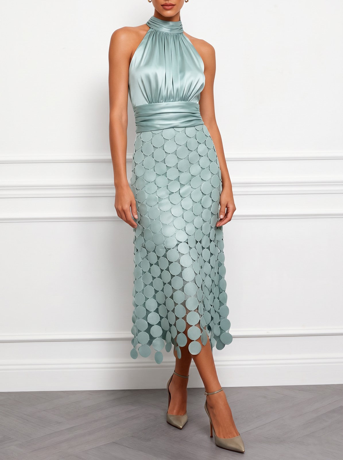Women's Satin Halter Midi Dress