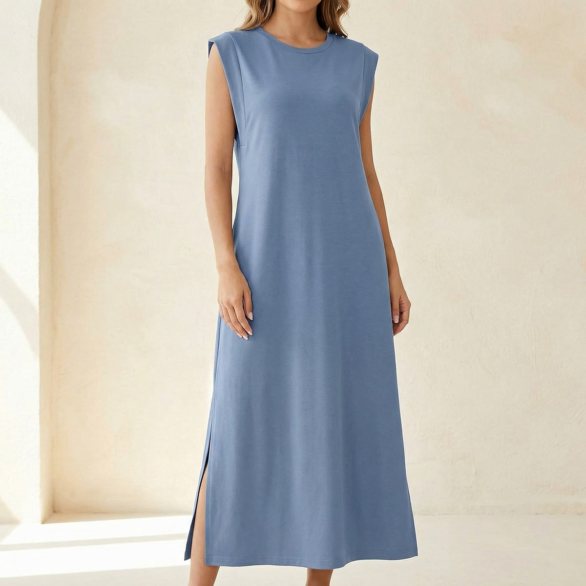 Women's Cap Sleeve Maxi Dress with Slit