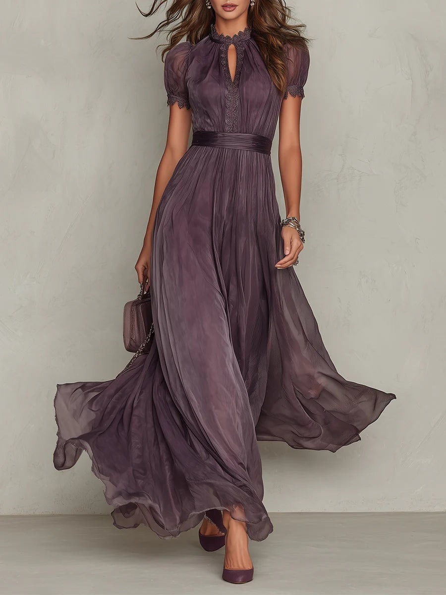 Women's Vintage Neckline Keyhole Maxi Evening Dress
