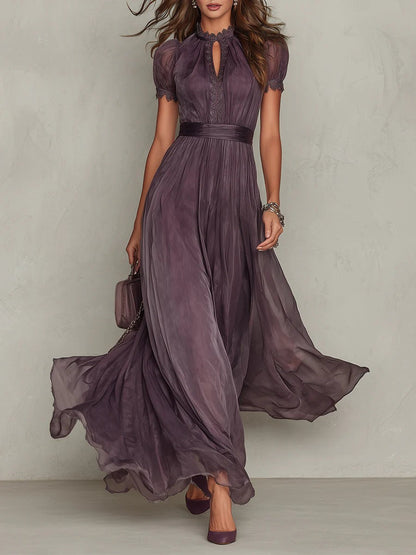 Women's Vintage Neckline Keyhole Maxi Evening Dress