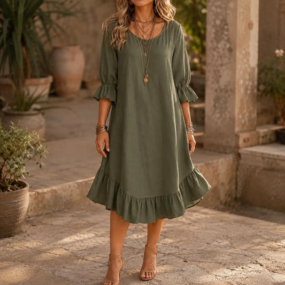 Women's Bell Sleeve Ruffle Hem Midi Dress