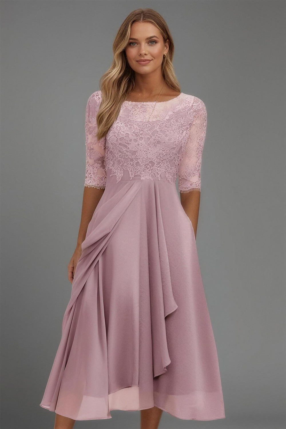 Women's Lace Chiffon Midi Dress