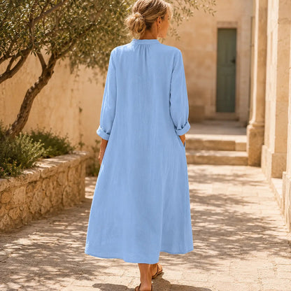 Women's Long Sleeve Pintuck Midi Shirt Dress