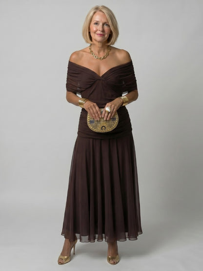 Women's Off Shoulder Draped Midi Dress