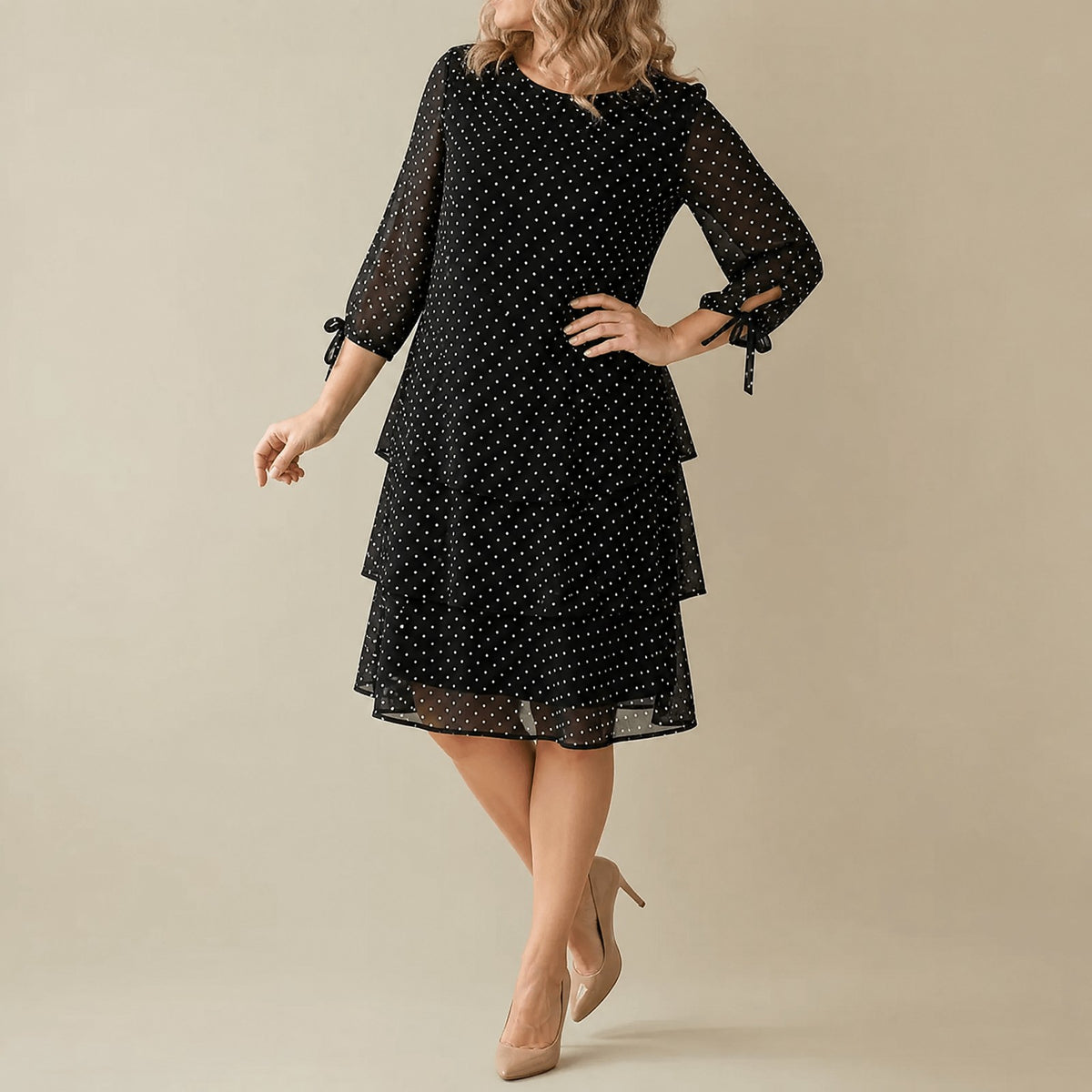 Women's Tiered Polka Dot Chiffon Dress