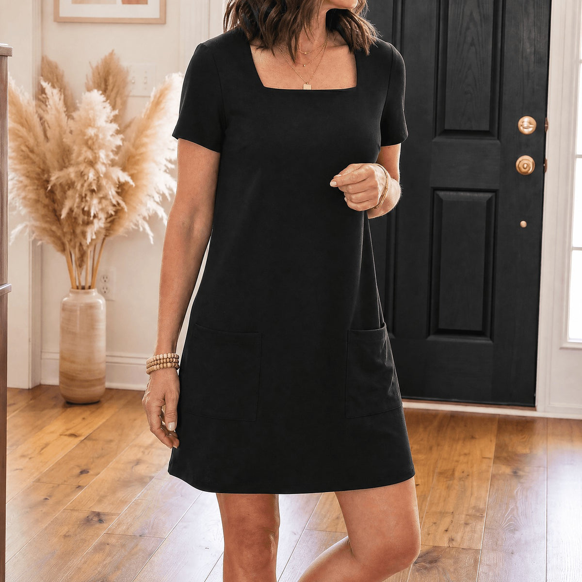 Women's Square Neck Pocket Dress