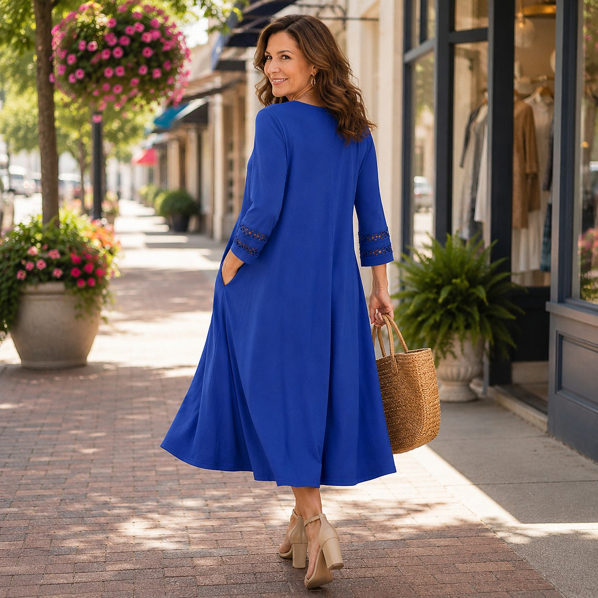Women's V-Neck Midi Dress with Pockets