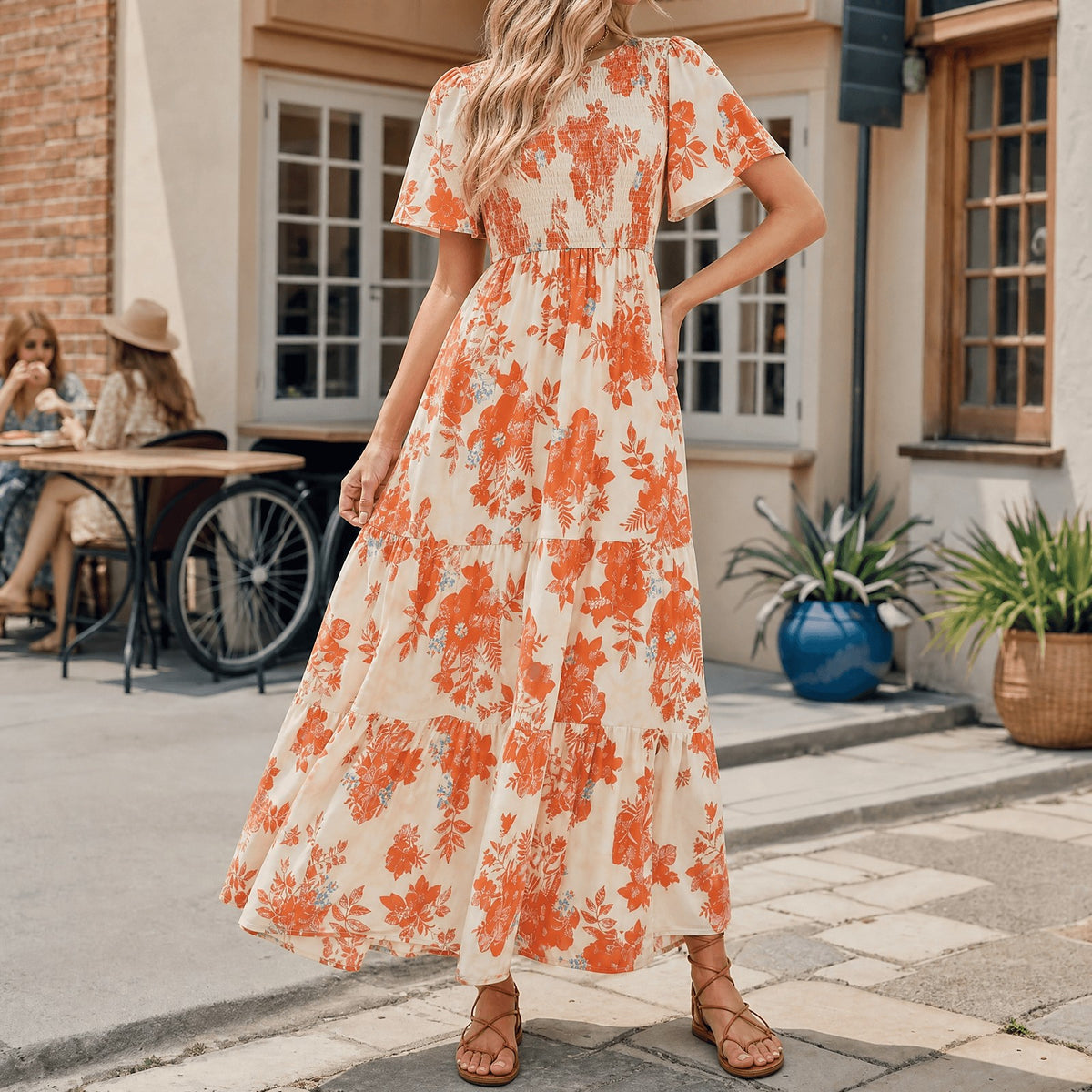 Women's Smocked Floral Maxi Dress