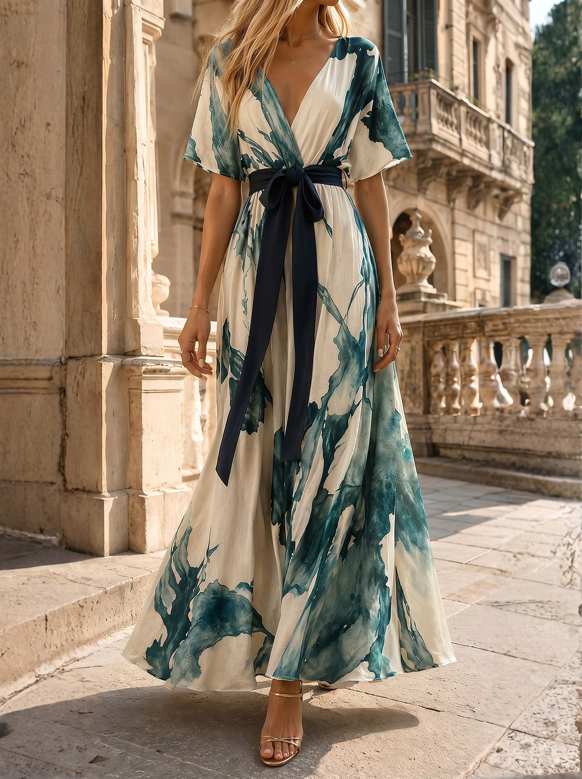 Women's Watercolour Print Wrap Maxi Dress