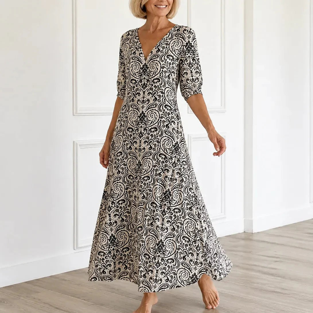 Women's Paisley Maxi Dress with Sleeves