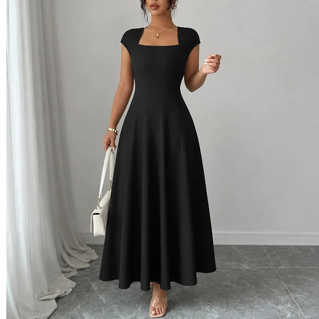 Women's Square Neck Cap Sleeve Midi Dress