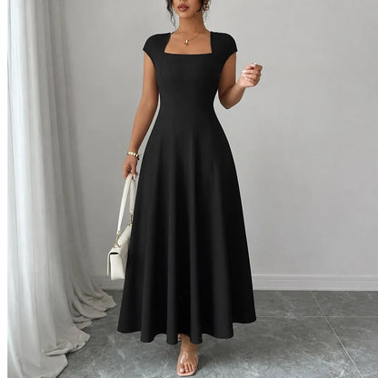 Women's Square Neck Cap Sleeve Midi Dress