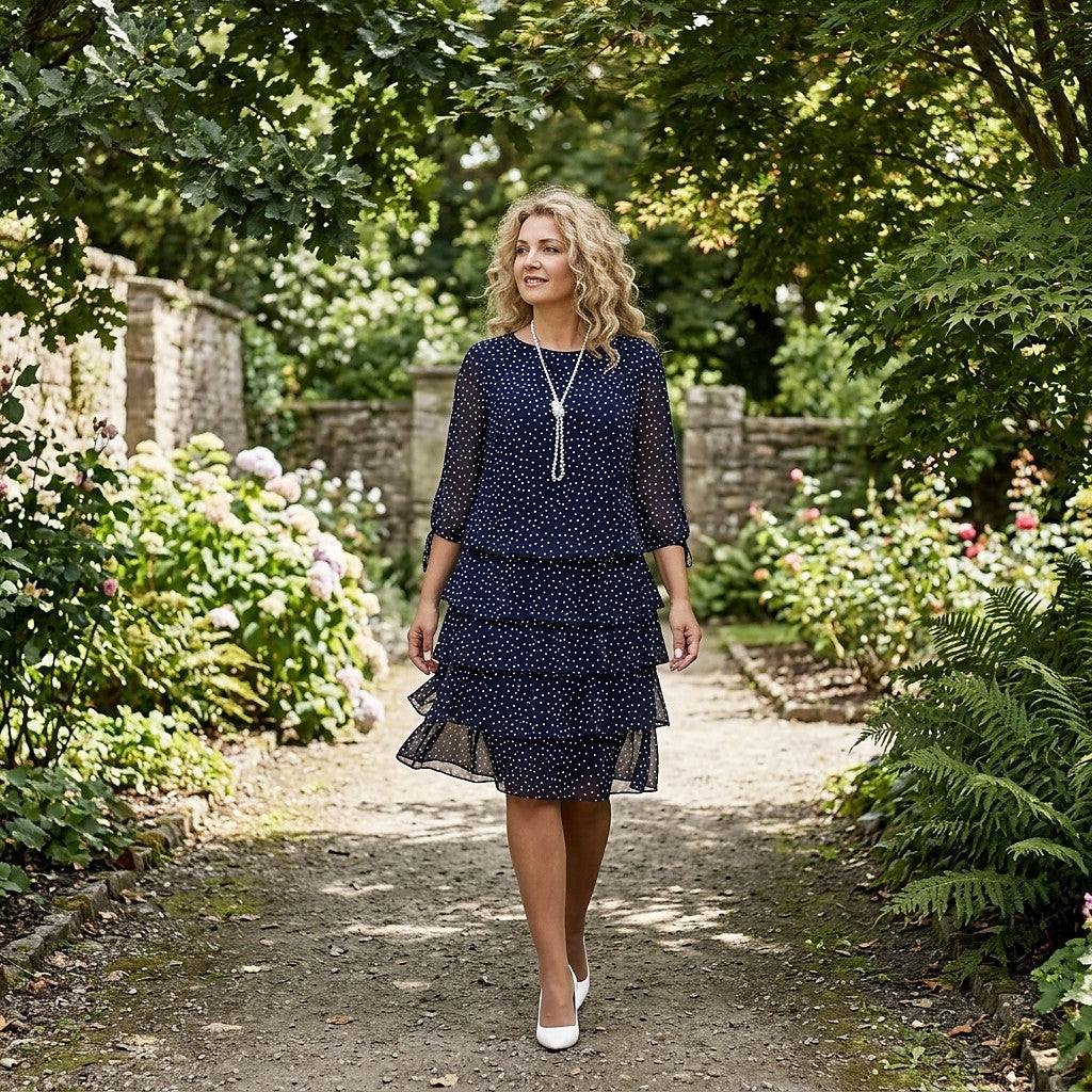 Women's Tiered Polka Dot Chiffon Dress