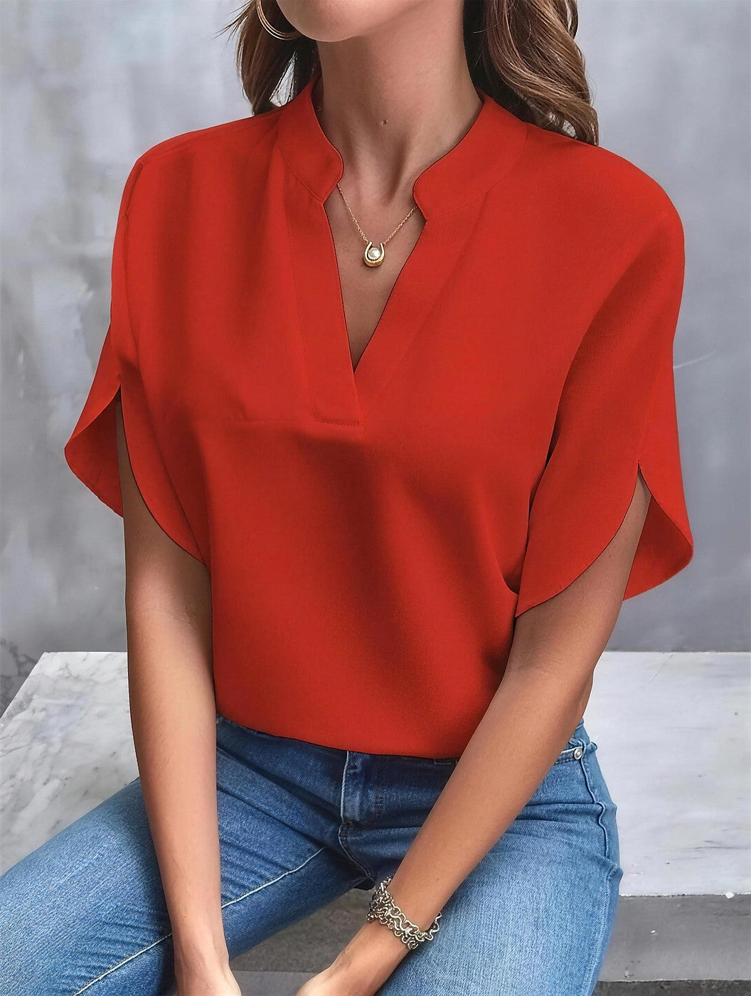 Women's Short Sleeve V Neck Blouse