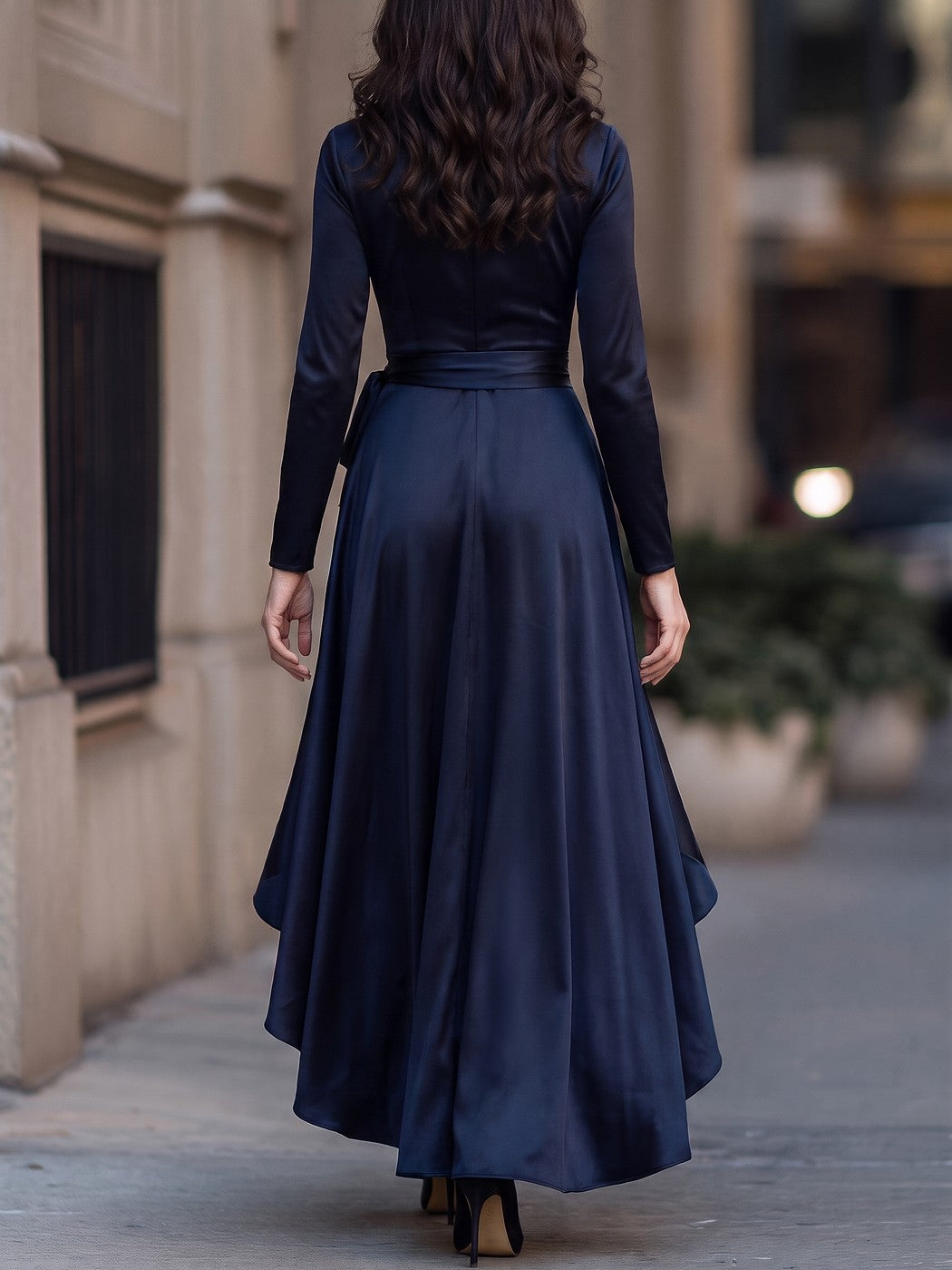Women's Satin Long Sleeve Wrap Maxi Dress
