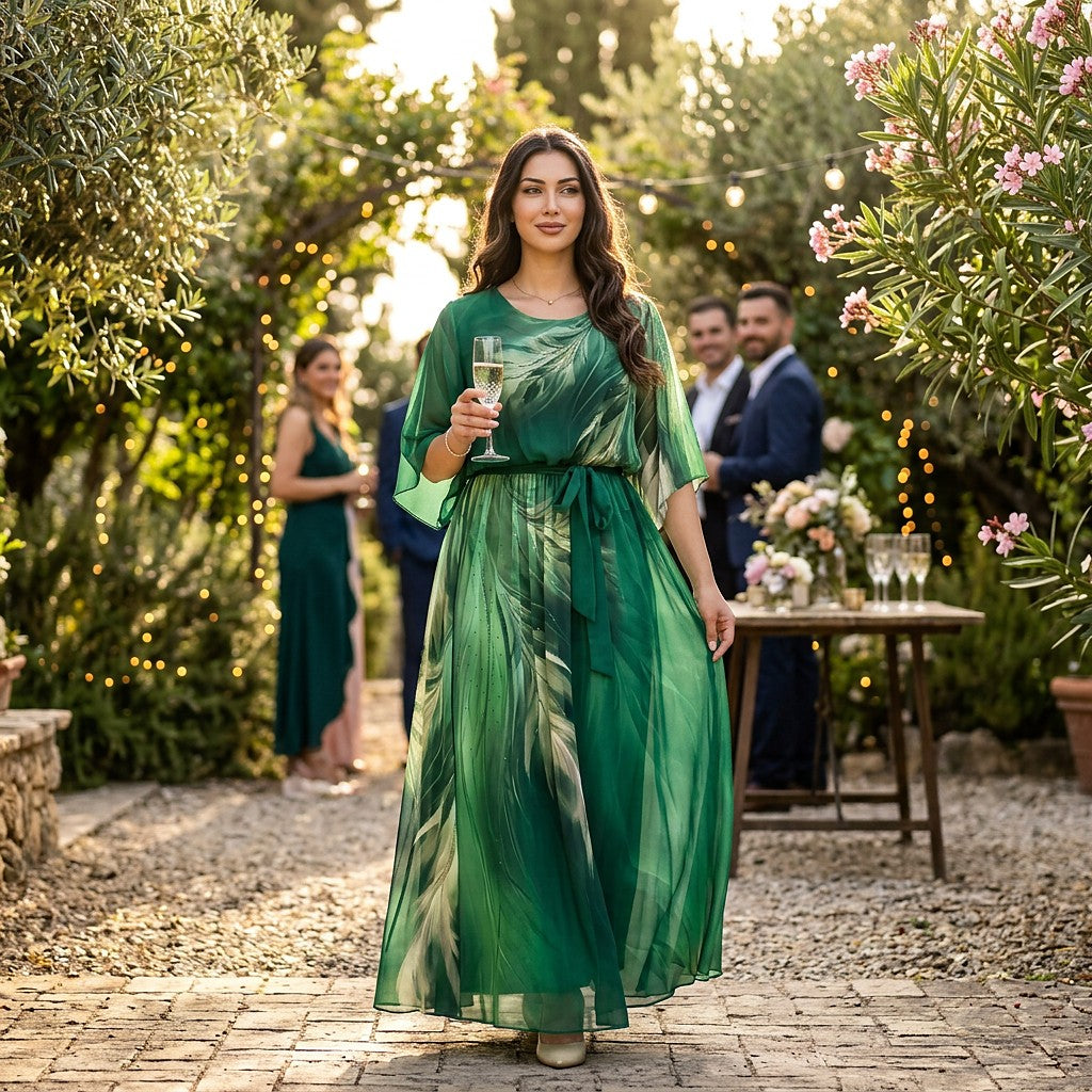 Women's Tie Waist Chiffon Maxi Dress