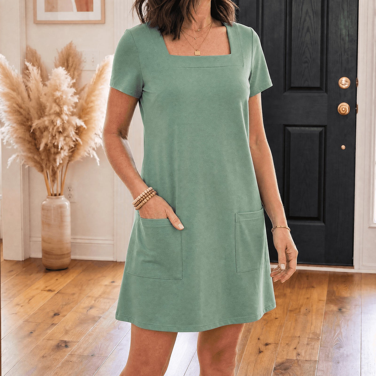 Women's Square Neck Pocket Dress