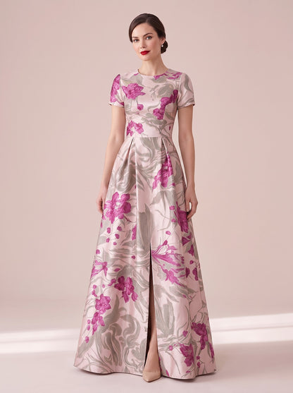 Women's Vintage Neckline Floral A-Line Evening Dress