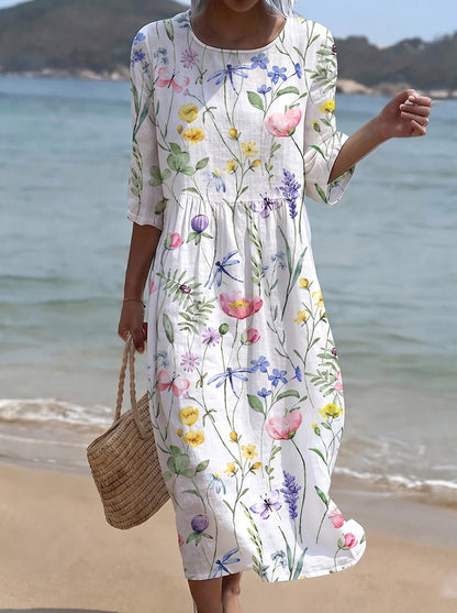 Women's Floral Print Beach Midi Dress