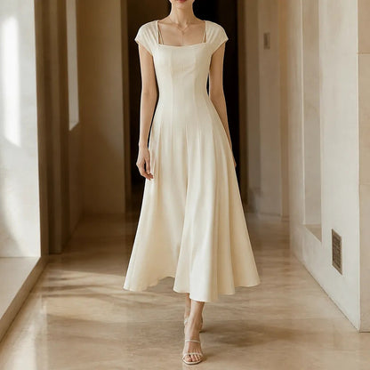 Women's Square Neck Cap Sleeve Midi Dress