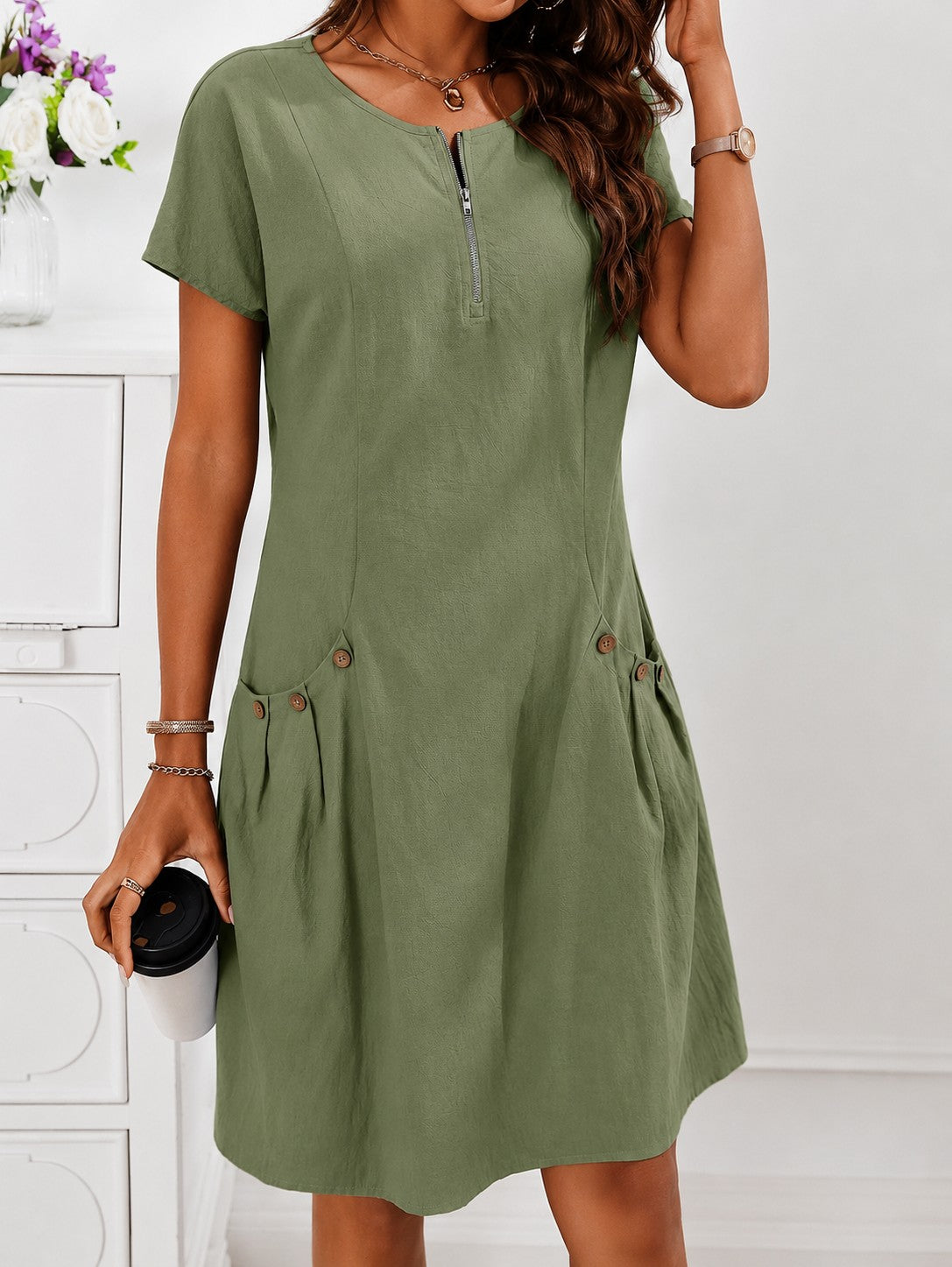 Women's Zip Front Summer Shift Dress