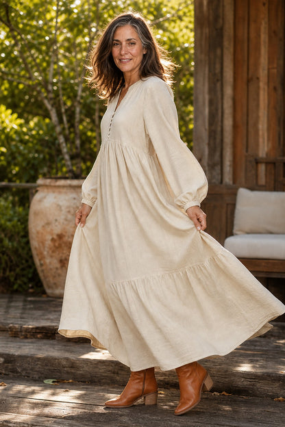 Women's Long Sleeve Tiered Maxi Dress