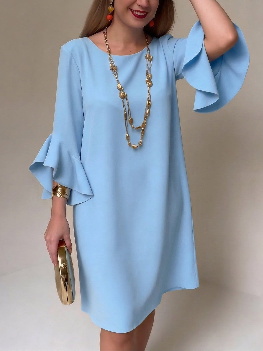 Women's Casual Ruffle Sleeve Shift Dress