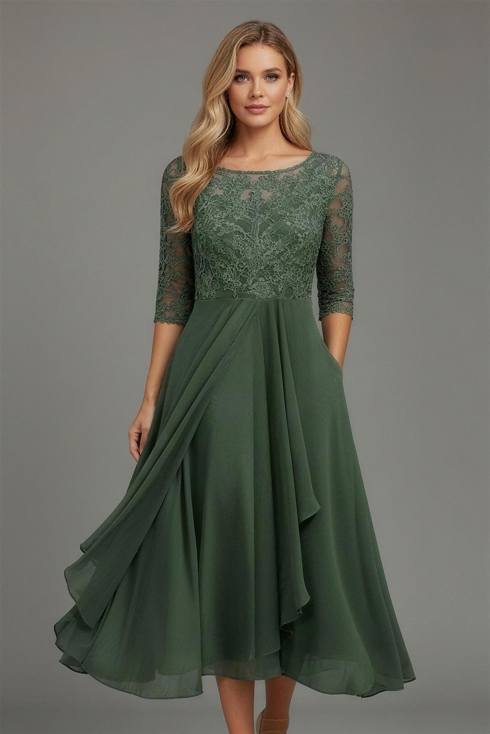 Women's Lace Chiffon Midi Dress