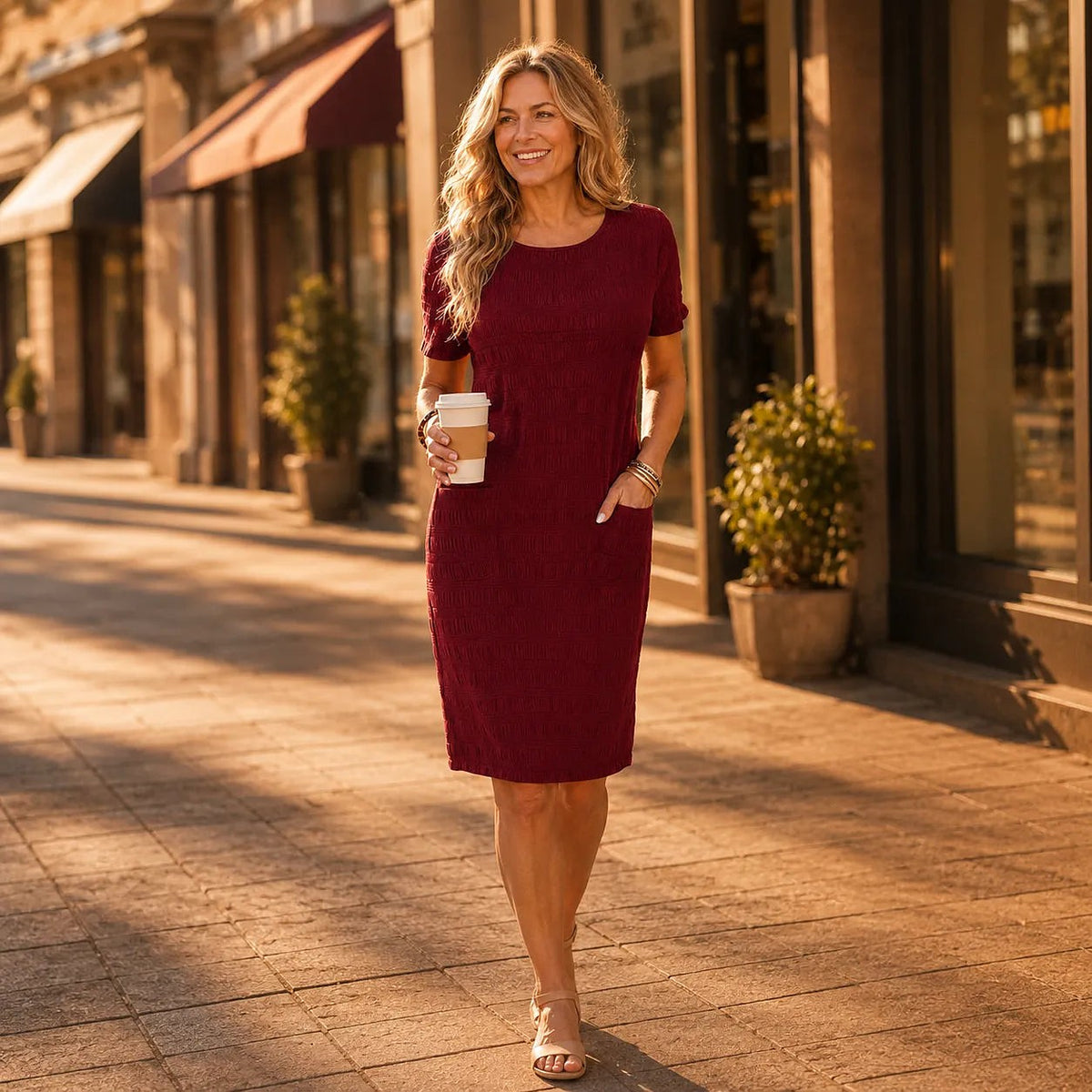 Women's Textured Knit Knee Length Dress