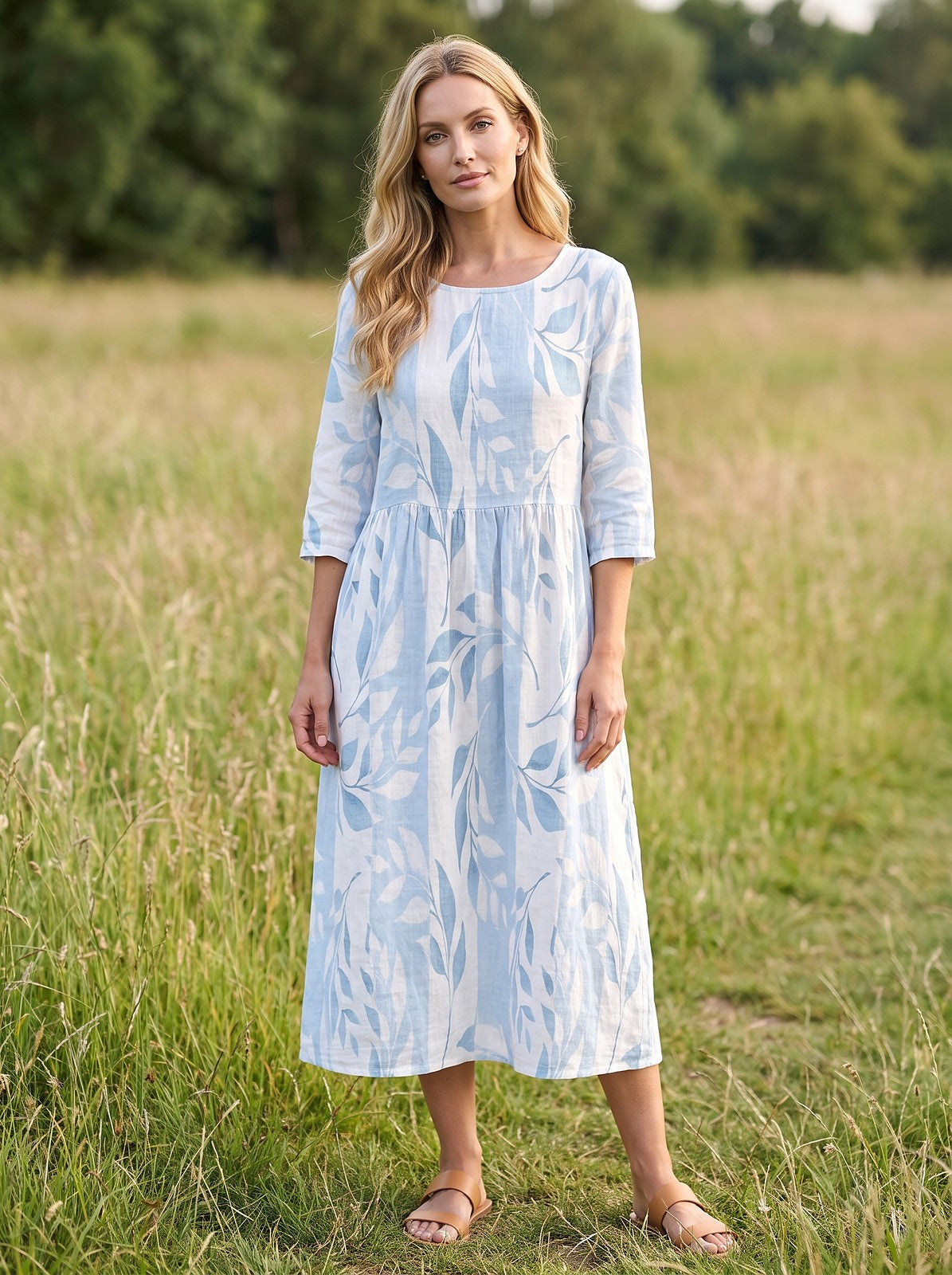 Women's Tropical Print Round Neck Sundress