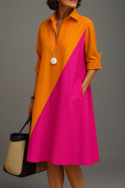Women's Colour Block Midi Shirt Dress