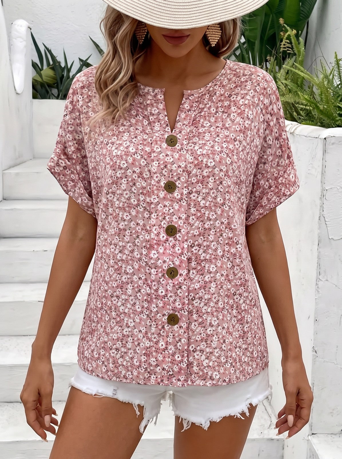 Women's Floral Short Sleeve Blouse