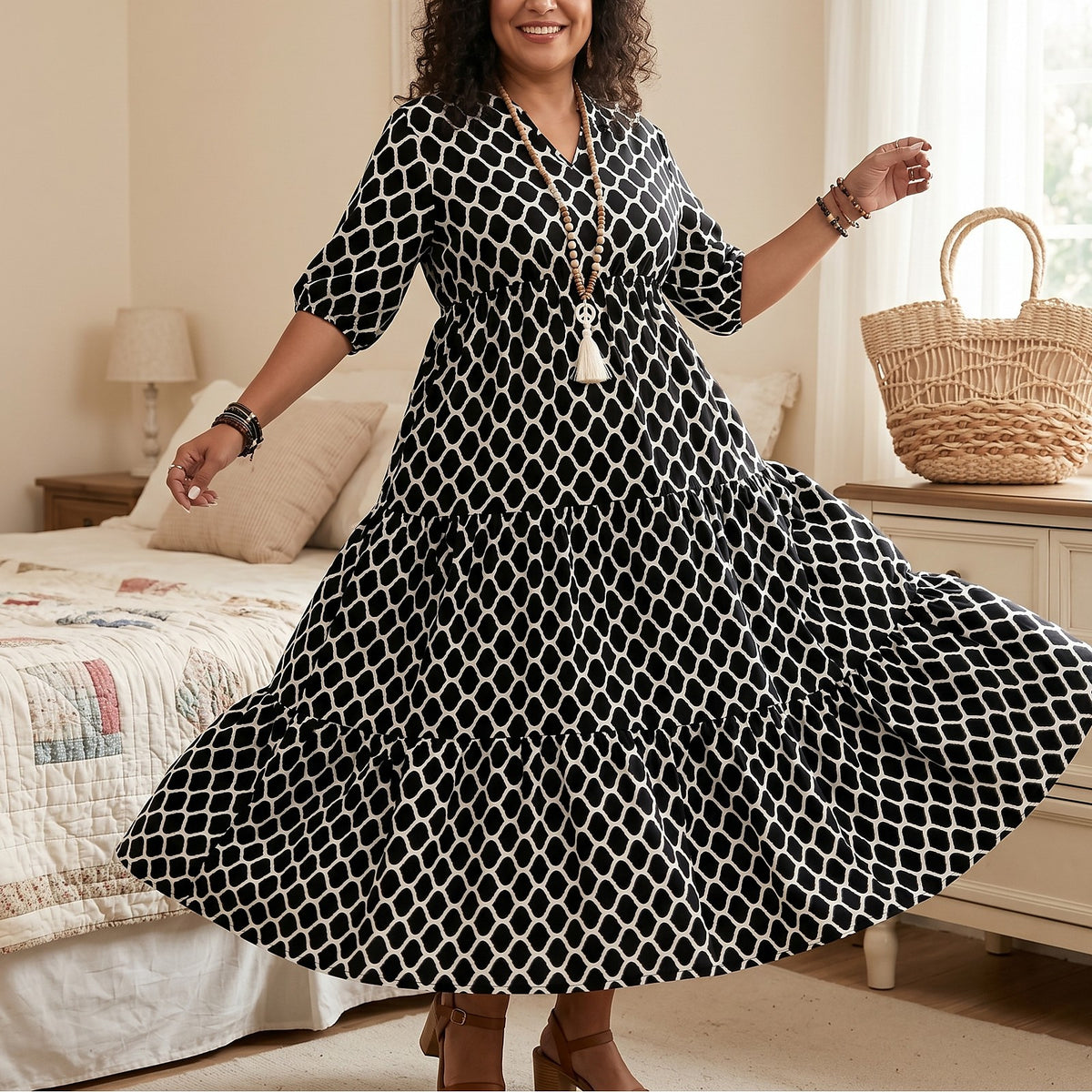 Women's Tiered Maxi Dress with Pockets