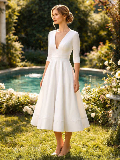 Women's Draped V Neck Midi Dress