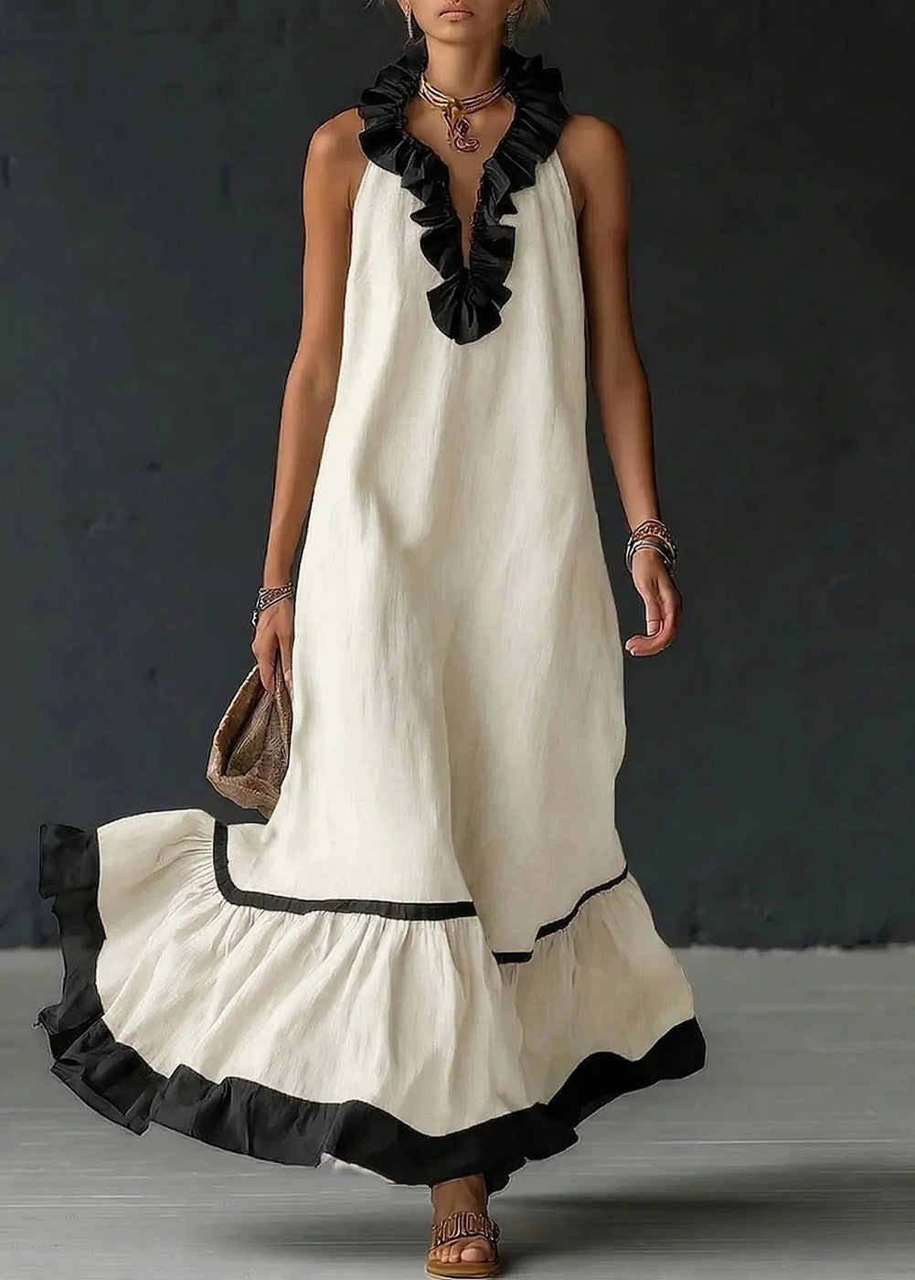 Women's Halter Ruffle Maxi Dress